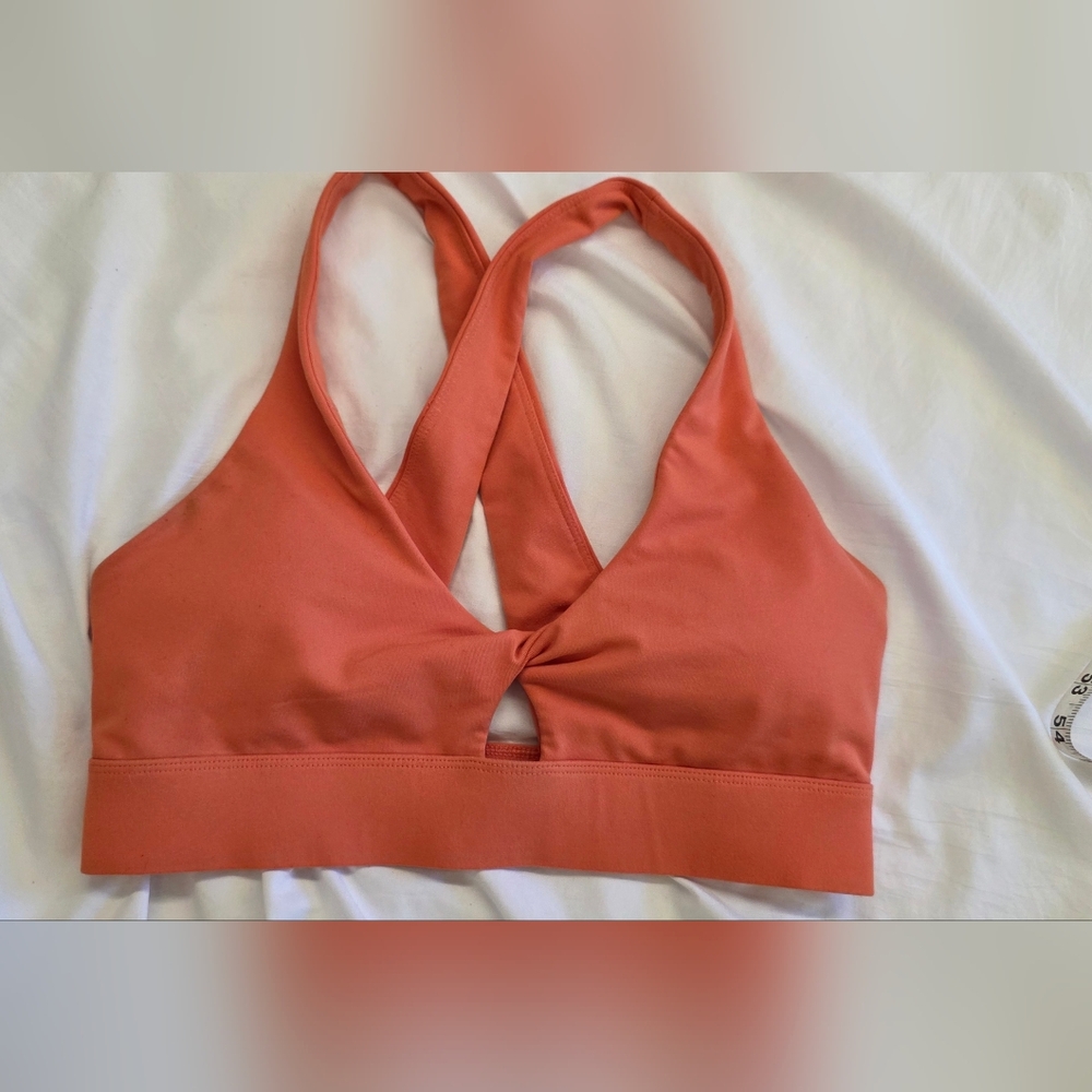 Fabletics Twist Front Strappy Sports Bra Coral Orange Small (No Tag)